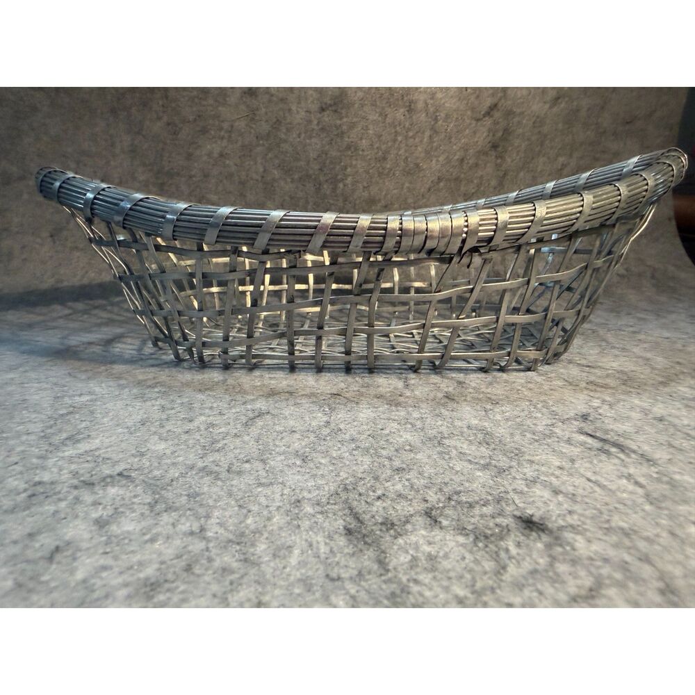 Vintage MCM Woven Metal Wire Bread Basket – French Country Style Boat Basket